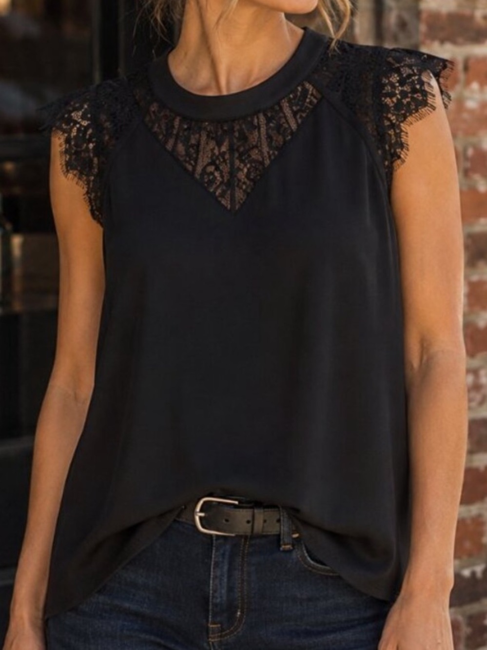 Stitch Fix - 41 Hawthorn Black Lace-Trim Sleeveless Top